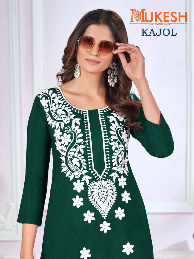 Kajol By Banwery Malai Rayon Chikankari Work Short Kurtis Wholesale Price In Surat